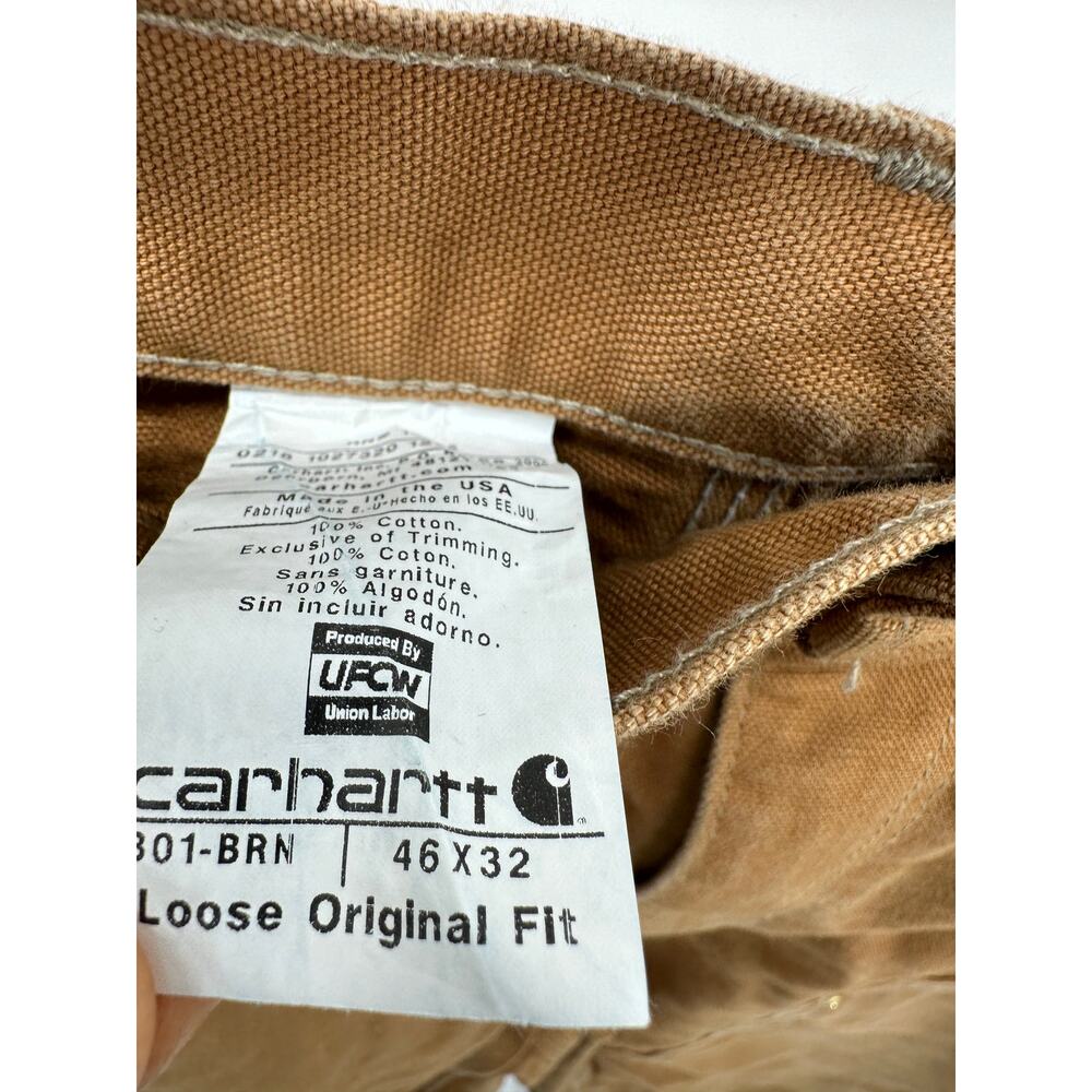 Carhartt Brown Utility Double Knee Loose Fit Firm Duck Pants Men's Size 46x32 - Picture 8 of 10